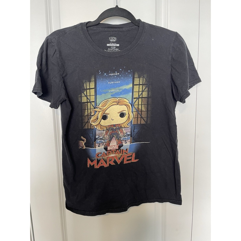 Funko Pop Tees Unisex Small Black Captain Marvel Graphic Short Sleeve Tee Casual